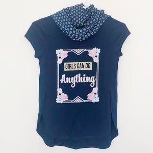 Navy blue girls tee with scarf attached